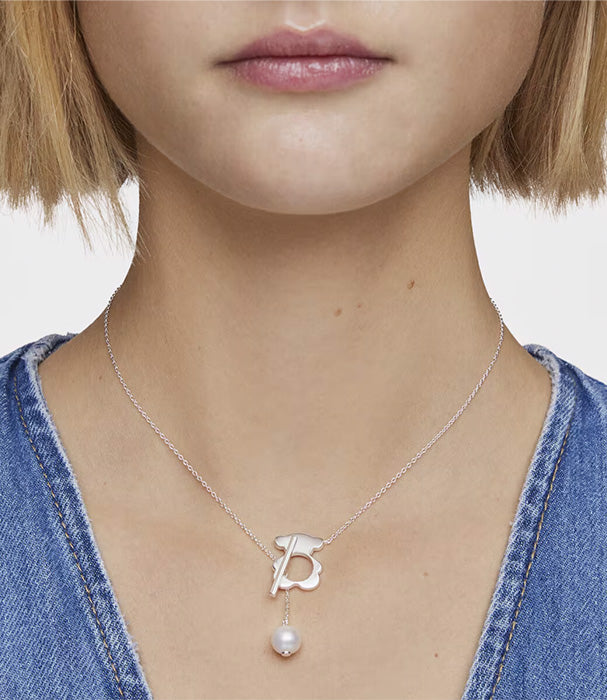 טואוס שרשרת דובון I-Bear קצרה מכסף בשילוב פנינים מעובדות