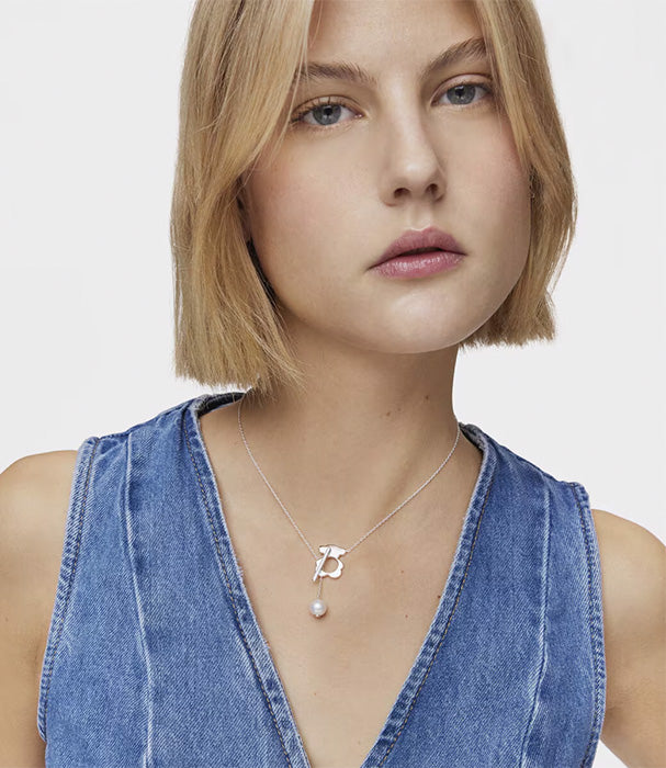 טואוס שרשרת דובון I-Bear קצרה מכסף בשילוב פנינים מעובדות