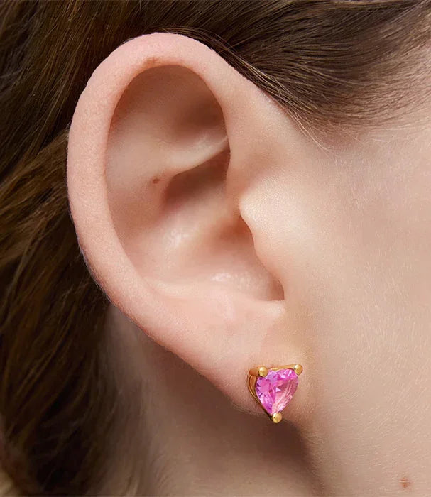 עגיל זהב בעיצוב לב ורוד לאוזן, תכשיטים אופנתיים CHOZEN, קבוצת אלפא