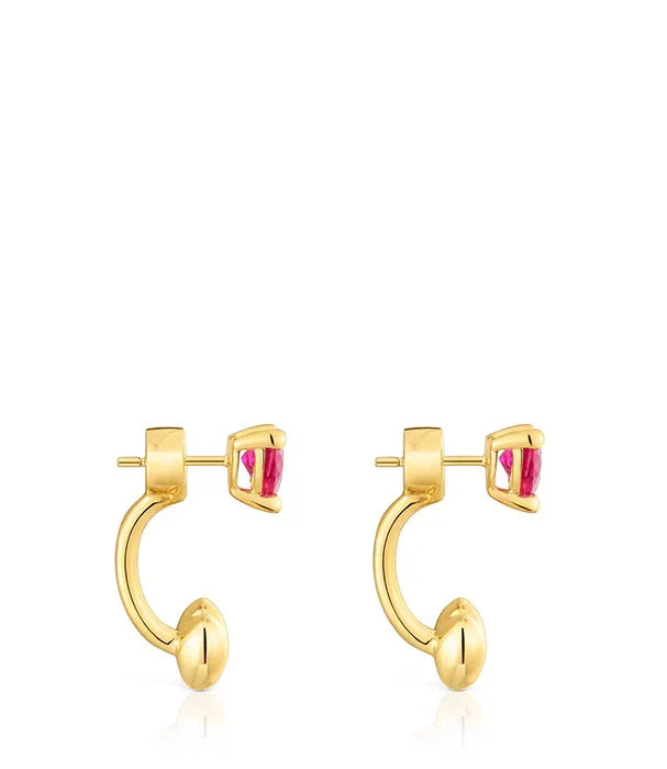 עגילי זהב בעיצוב מודרני עם אבן ורודה, תכשיטי CHOZEN מקבוצת אלפא