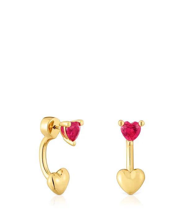 עגילי זהב עם אבן לב אדומה לבצורת לב, תכשיטים יוקרתיים מבית CHOZEN