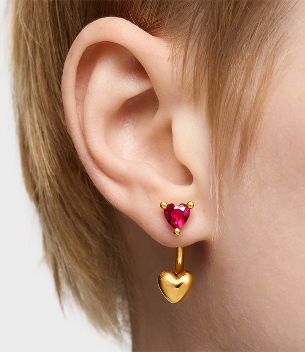 טואוס עגילי Garden of Love קצרים מכסף בציפוי זהב 18 קראט עם אבן אודם