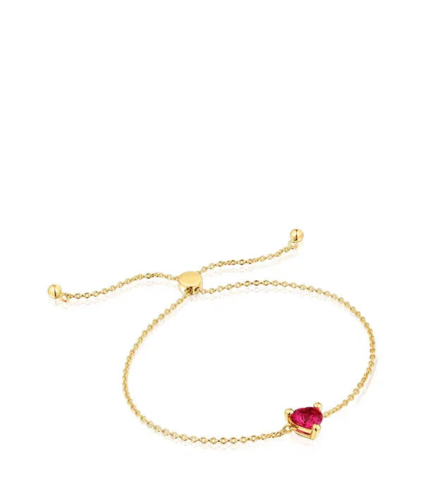 צמיד זהב עדין עם תליון אבן לב אדומה, תכשיט יוקרה מבית CHOZEN