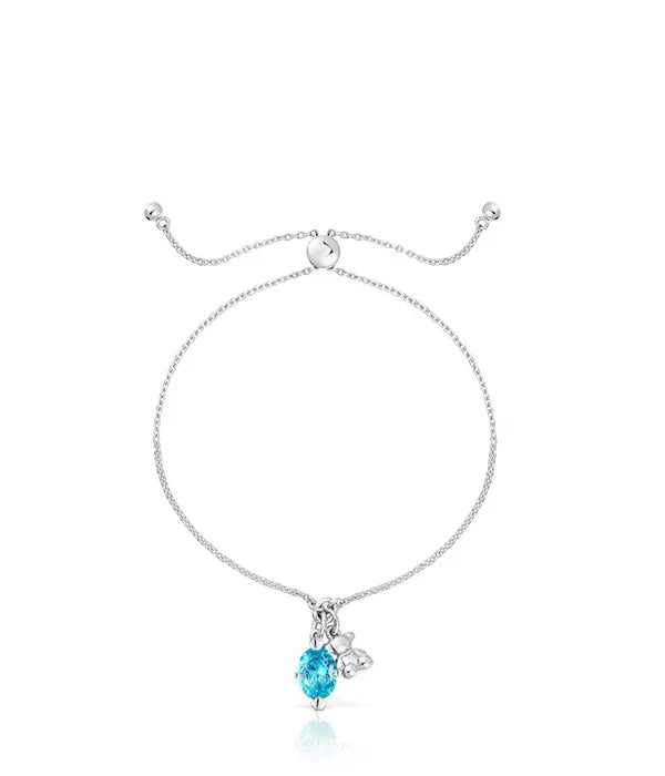 צמיד כסף עדין עם תליון אבן כחולה ותליון נוסף, תכשיטי נשים CHOZEN