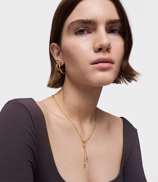 טואוס שרשרת Hold Oval ורמייל קצרה עם עיטור תליון כפול וטבעת