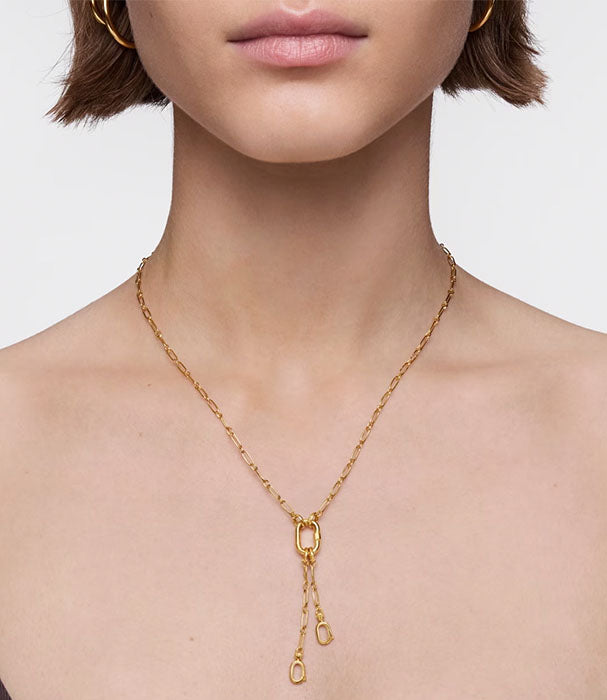 טואוס שרשרת Hold Oval ורמייל קצרה עם עיטור תליון כפול וטבעת