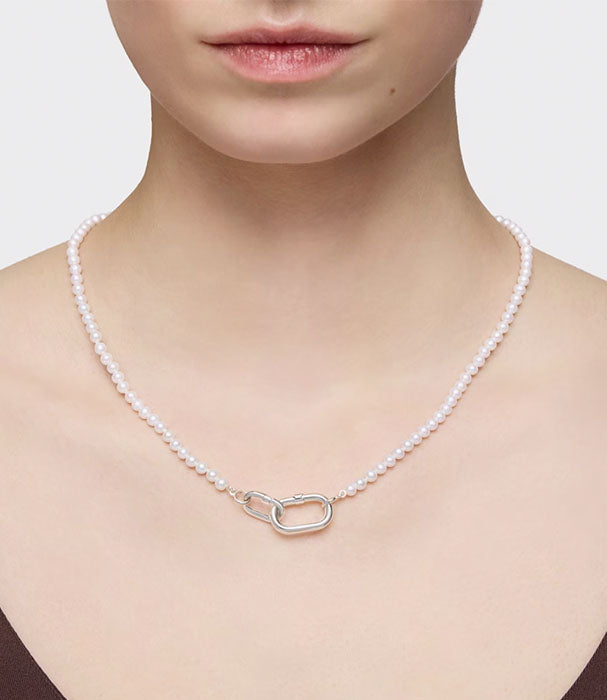 טואוס שרשרת Hold Oval עם פנינים מתורבתות וסוגר טבעת כסף