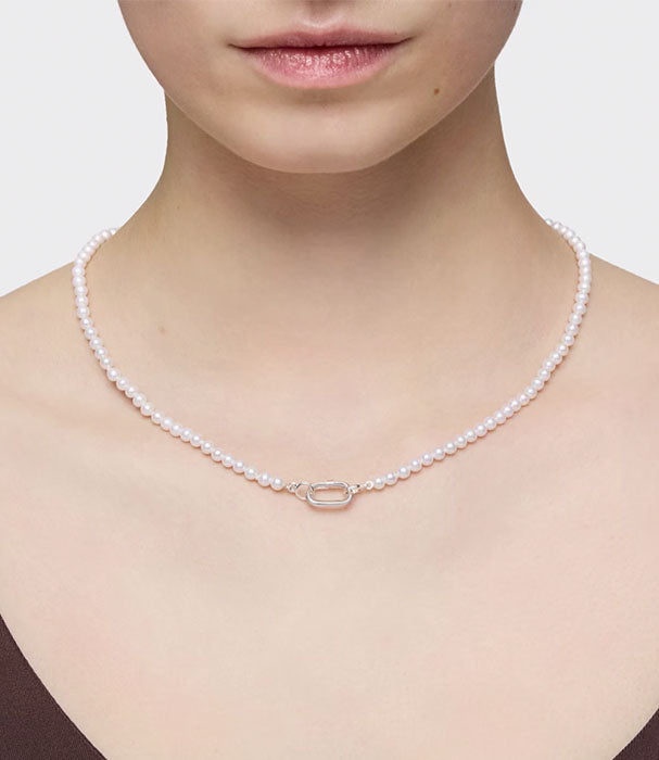 טואוס שרשרת Hold Oval עם פנינים מתורבתות וסוגר טבעת כסף