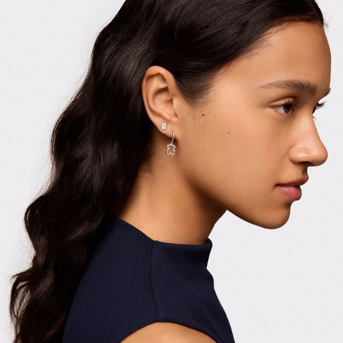 דגם עגילי כסף על אישה, עגיל צמוד ועגיל תלוי בצורת דוב, אופנה יוקרתית מבית CHOZEN