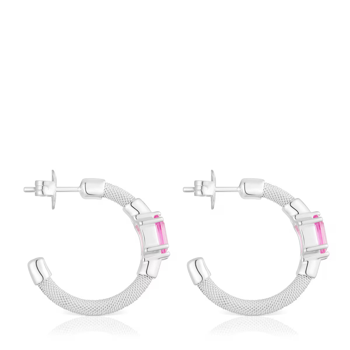 טואוס עגילי חישוק פתוחים בשילוב אבן חן MESH מכסף