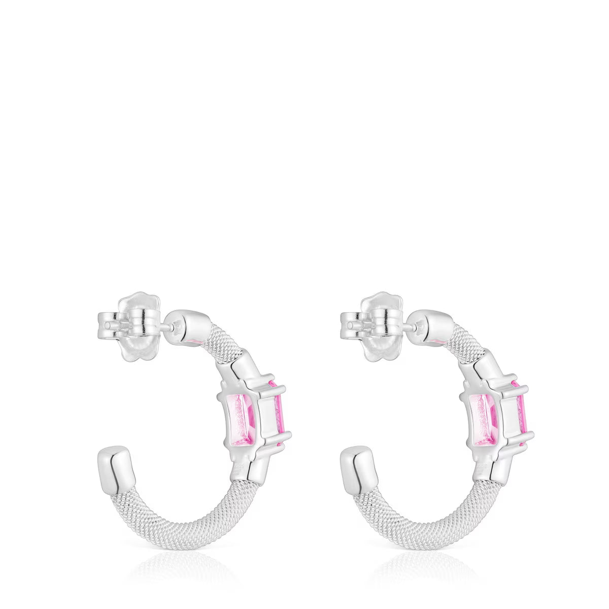 טואוס עגילי חישוק פתוחים בשילוב אבן חן MESH מכסף