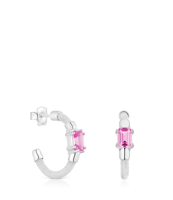 טואוס עגילי חישוק פתוחים בשילוב אבן חן MESH מכסף - CHOZEN