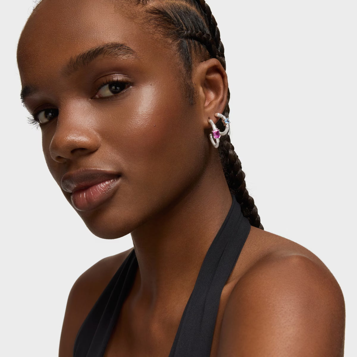 טואוס עגילי חישוק פתוחים בשילוב אבן חן MESH מכסף