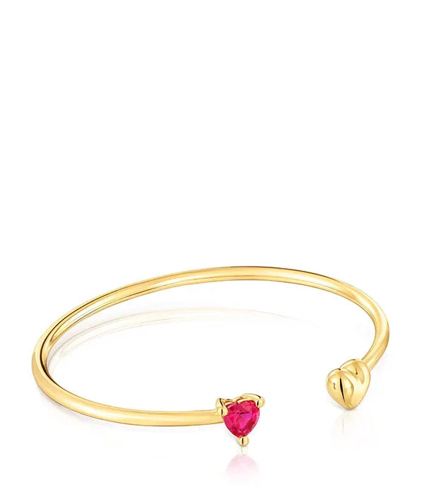 צמיד זהב פתוח עם אבן חן ורודה בצורת לב ממותגי היוקרה ב-CHOZEN