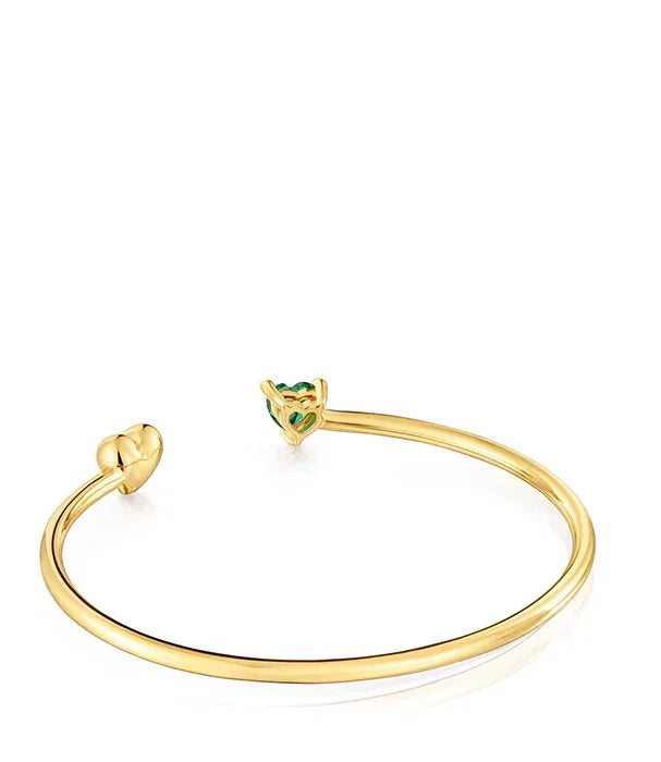 צמיד פתוח זהב מעוצב עם קצה לב ירוק, תכשיטי CHOZEN, יבוא קבוצת אלפא