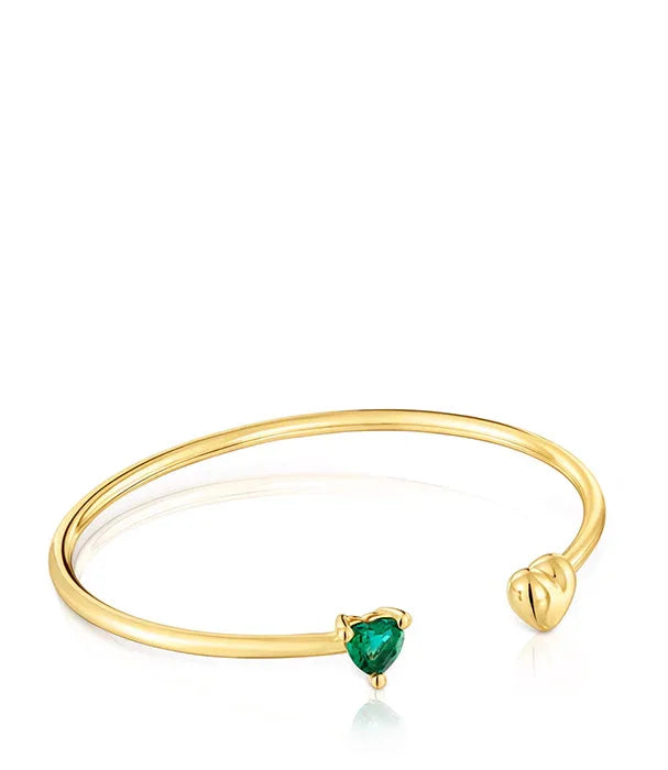 צמיד פתוח זהב עם אבן ירוקה בצורת לב מבית CHOZEN, תכשיטים יוקרתיים לאישה