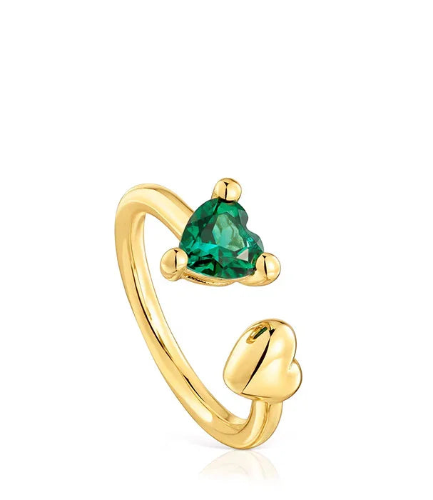 טבעת זהב פתוחה עם אבן ירוקה בצורת לב, עיצוב יוקרתי של CHOZEN
