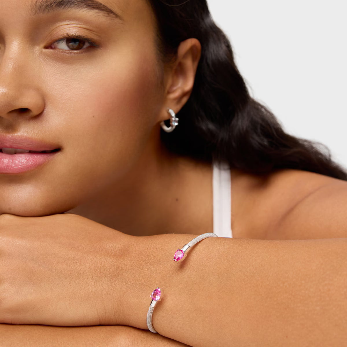 טואוס צמיד פתוח בשילוב אבן חן MESH מכסף