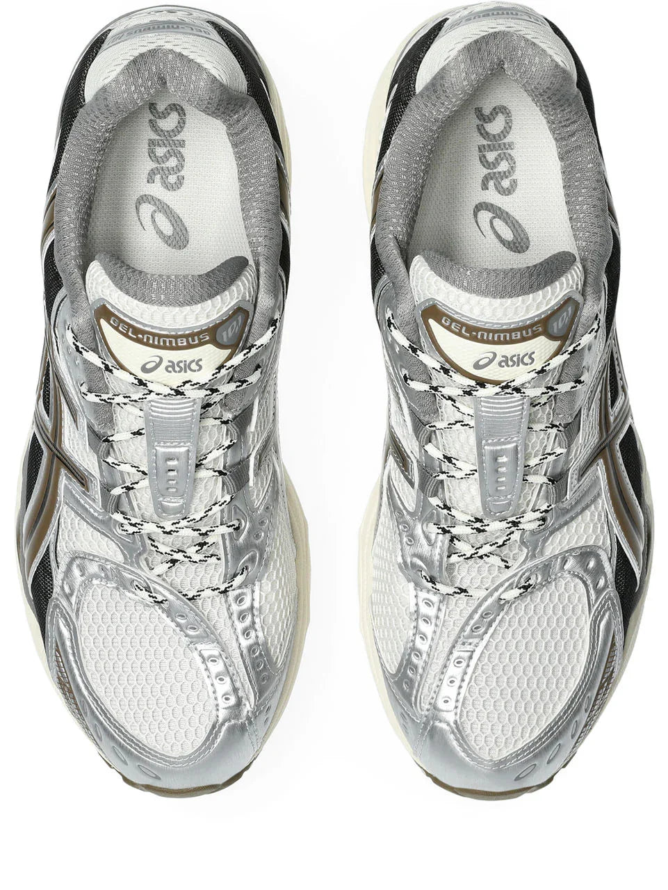 נעלי ספורט Asics GEL-NIMBUS 10 כסופות שחורות עם לוגו, מצולמות מלמעלה, באתר CHOZEN