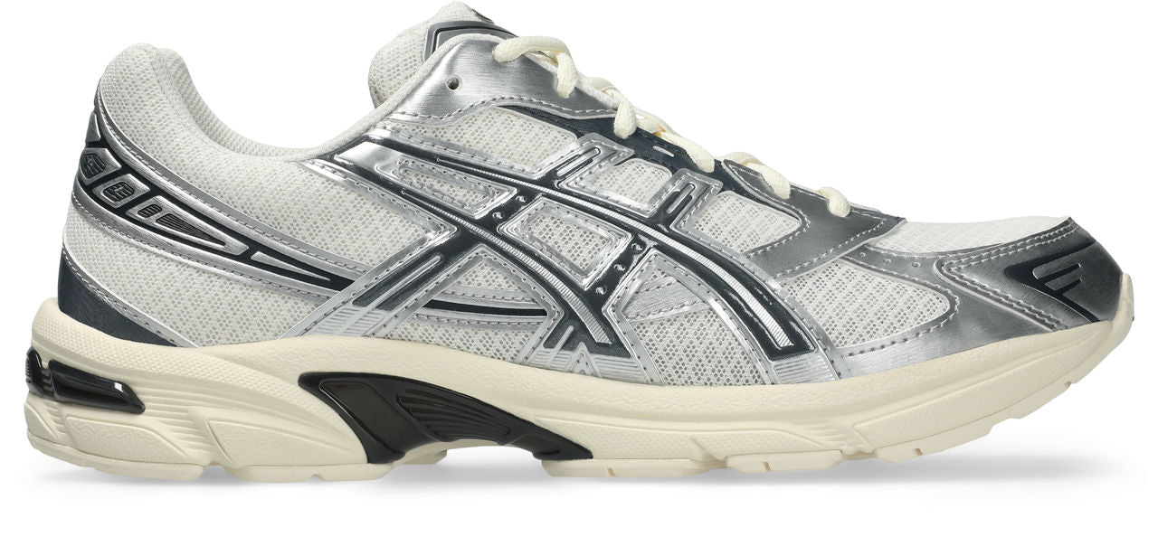 נעל ספורט ריצה בצבע לבן וכסוף עם סוליה עבה דוגמת רשת ובולמי זעזועים