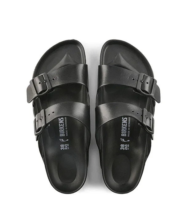 כפכפי בירקנשטוק שחורים עם שתי רצועות אבזם, מותג איכות בקבוצת אלפא CHOZEN