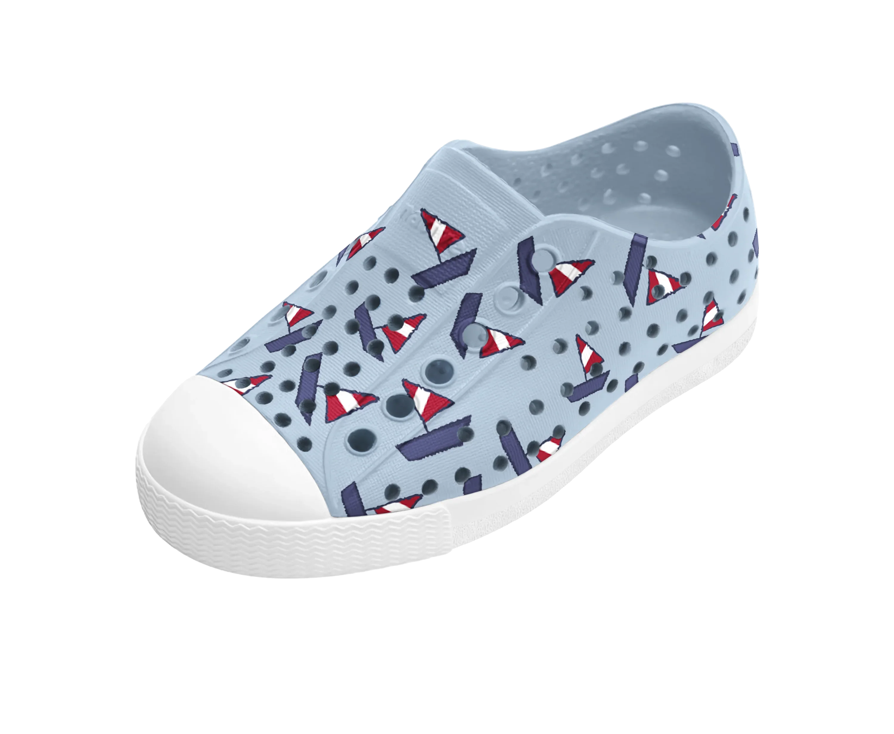 נעל ילדים כחולה עם הדפס סירות מפרש, חורים לאיוורור, מותג CHOZEN