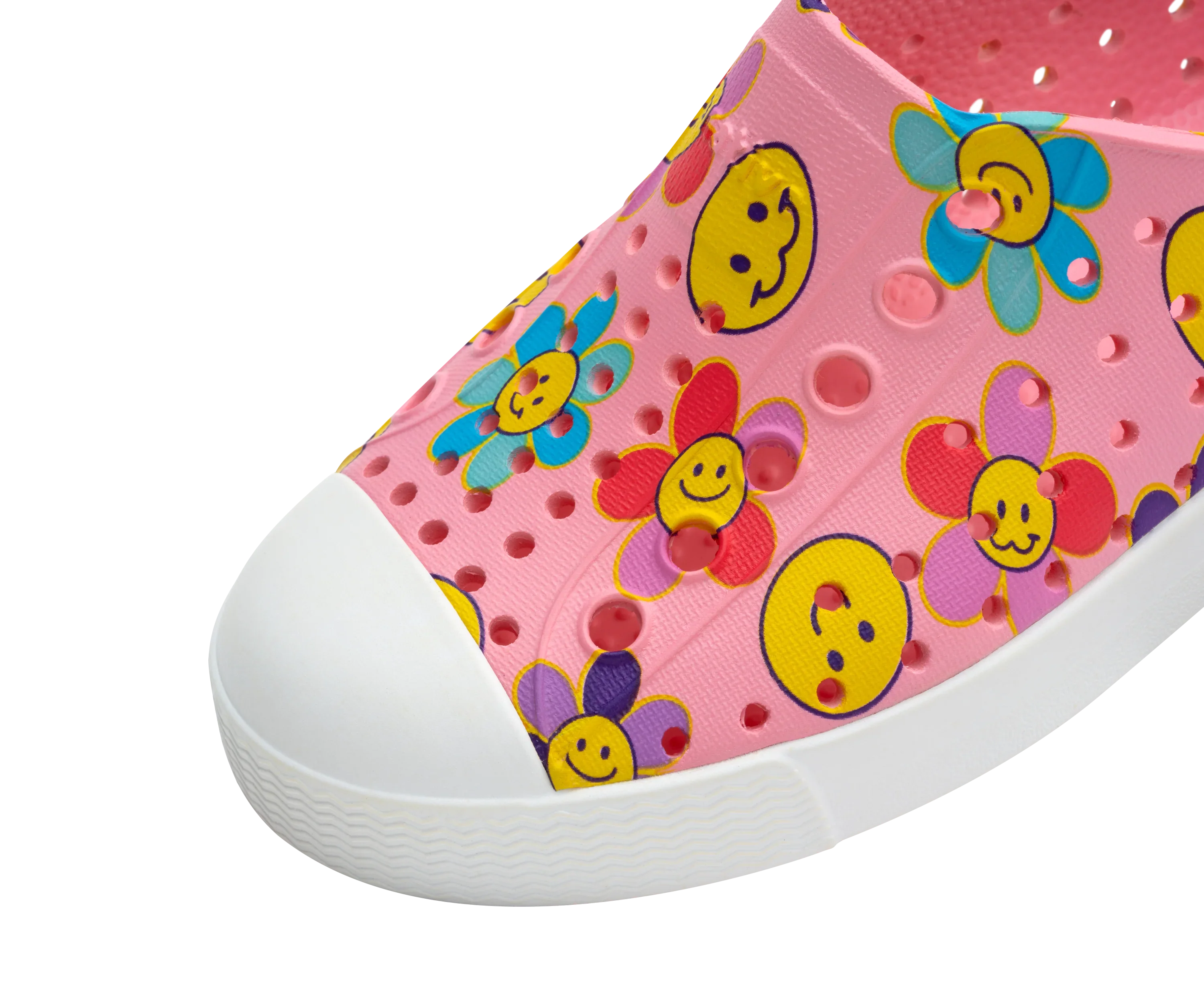 נעל ורודה עם הדפס פרחים וסמיילים צבעוניים, עיצוב צעיר מבית המותגים של CHOZEN