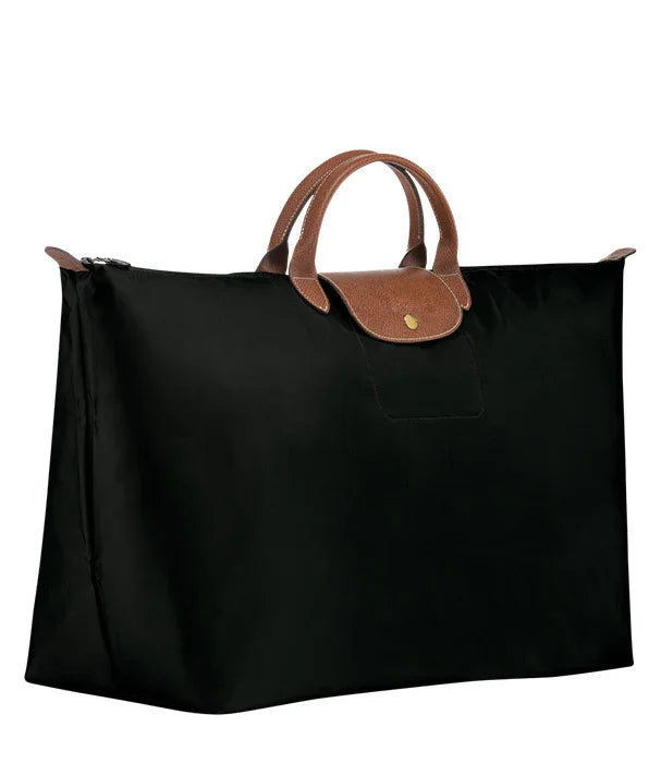 תיק נשיאה שחור עם ידיות עור חום, עיצוב יוקרתי, מותגים מובילים מבית CHOZEN