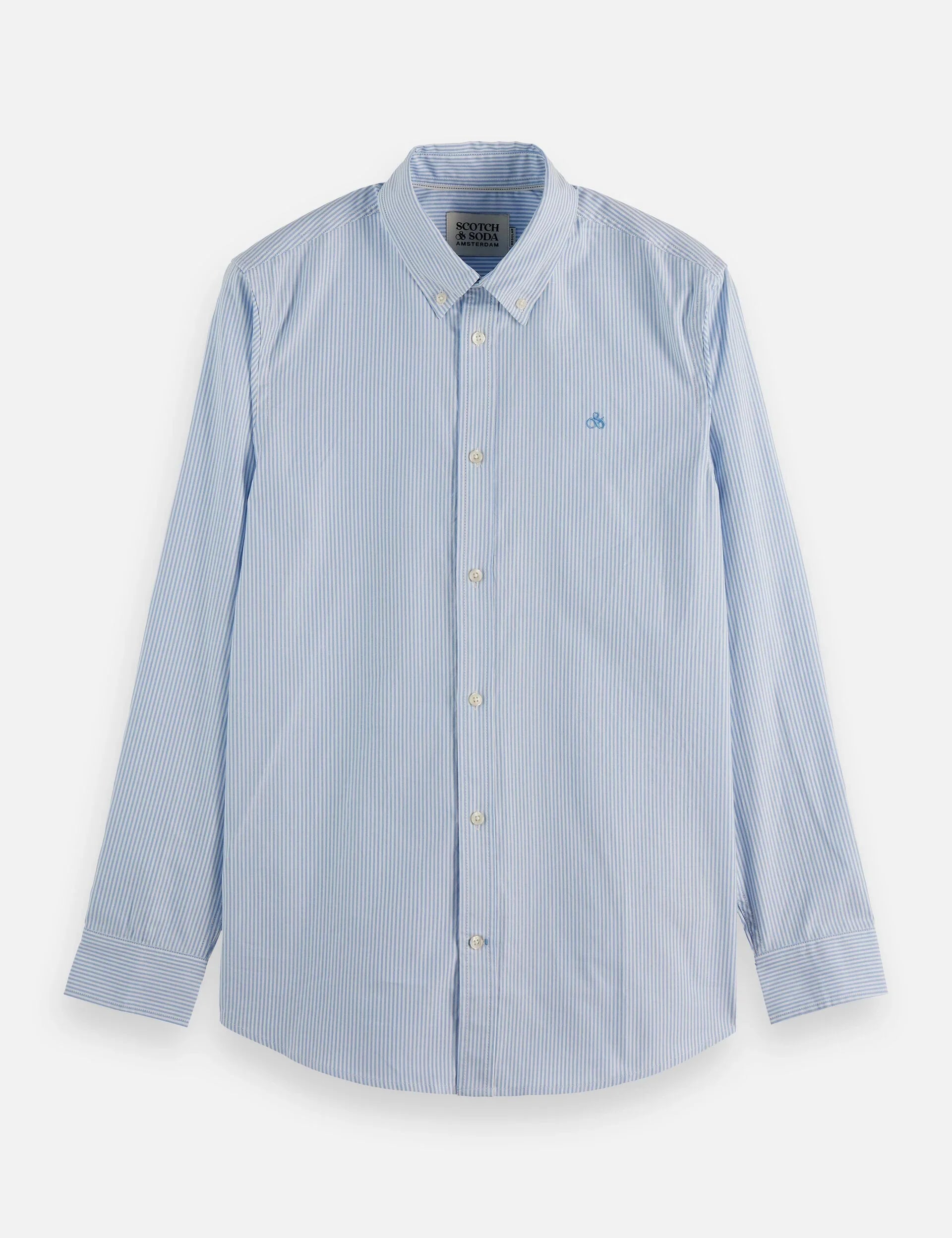 חולצת גברים פסים כחולה כפתורים ארוכים של Scotch & Soda, קלאסית מבית CHOZEN