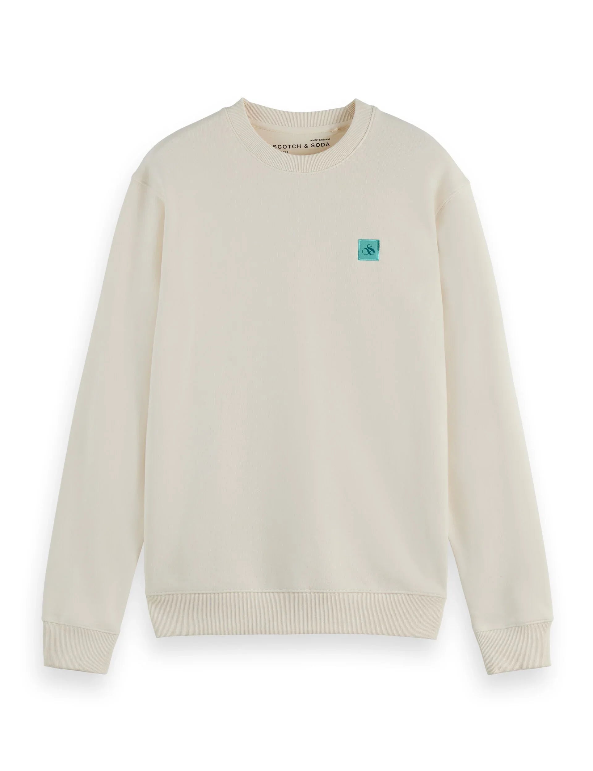 סווטשירט לבן SCOTCH & SODA עם לוגו כחול, מותגי אופנה CHOZEN, קולקציית גברים