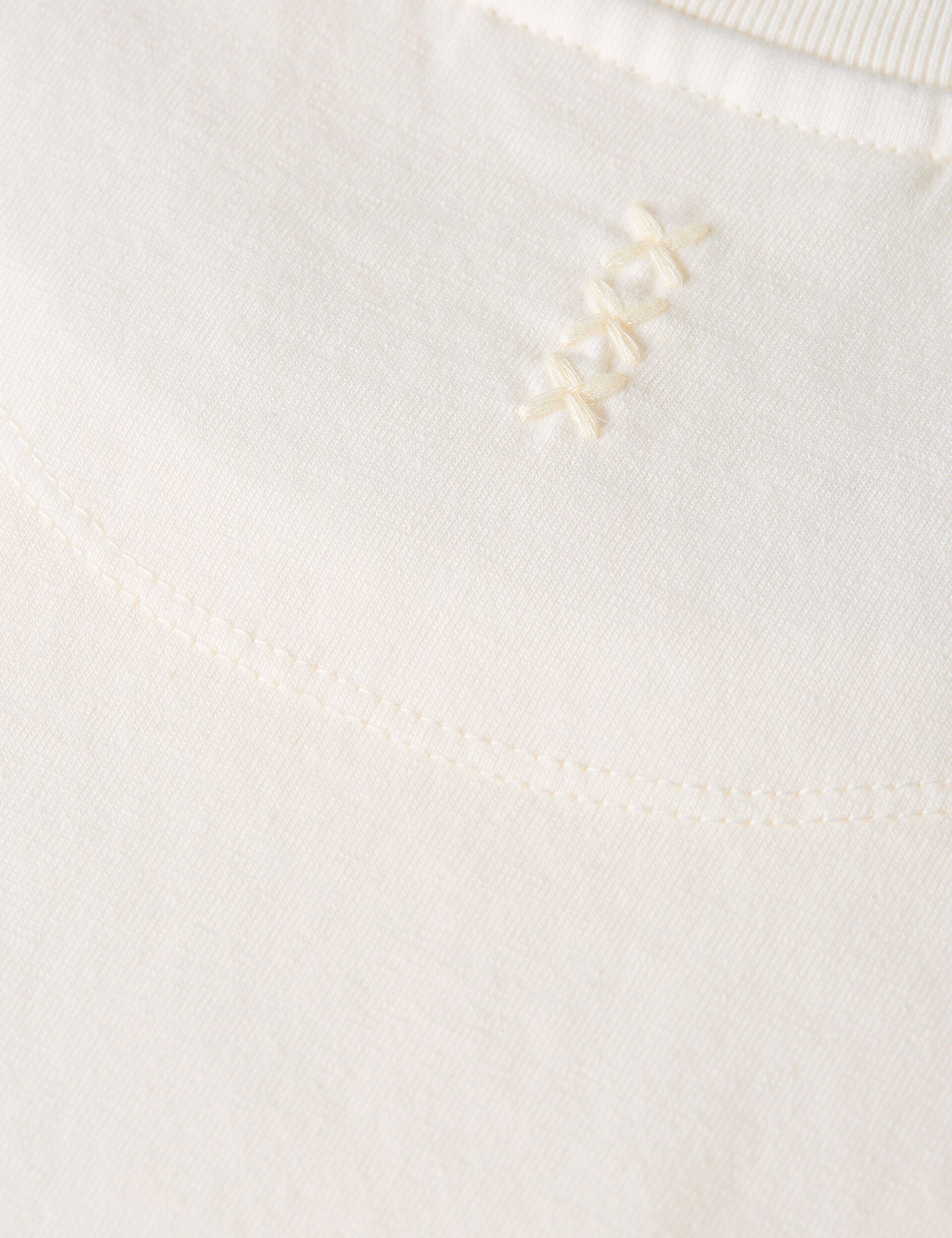 תקריב של חולצת כותנה לבנה עם תפר דקורטיבי לחנות CHOZEN