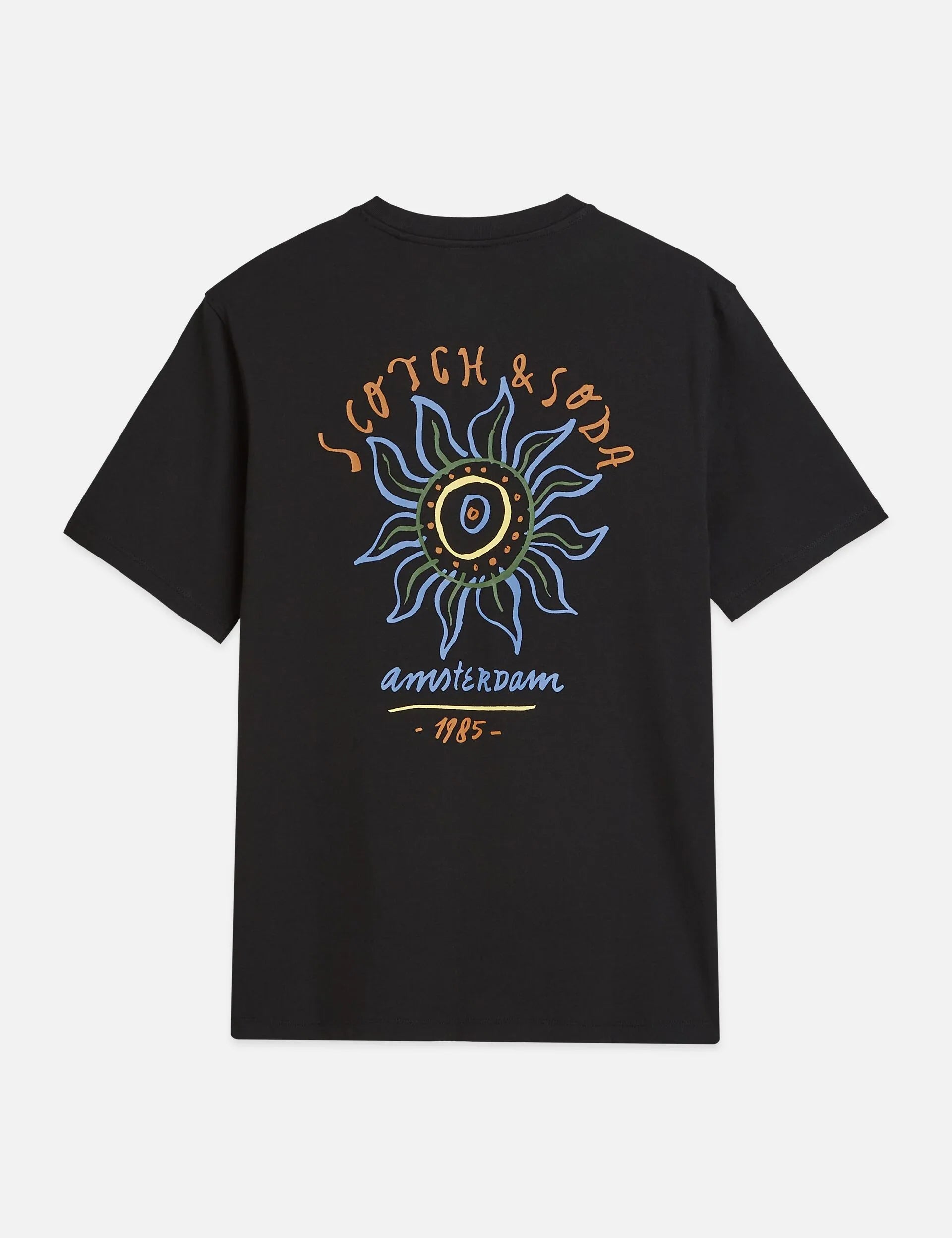 חולצת טי שחורה עם הדפס צבעוני scotch & soda אמסטרדם 1985, אופנה לגברים ב-CHOZEN