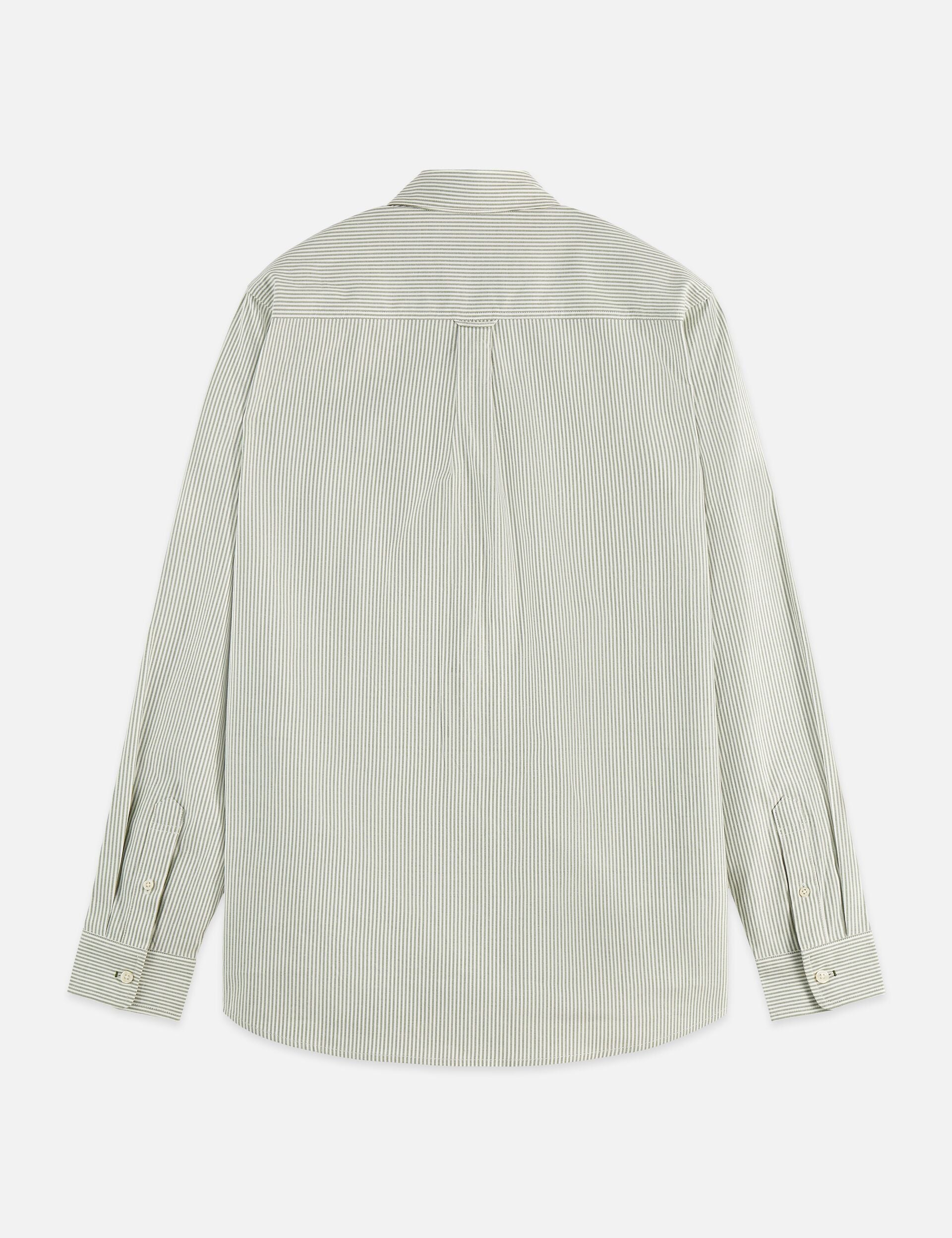 חולצת כפתורים פסים ירוקה לגבר, מבט אחורי, אופנה CHOZEN, קבוצת אלפא