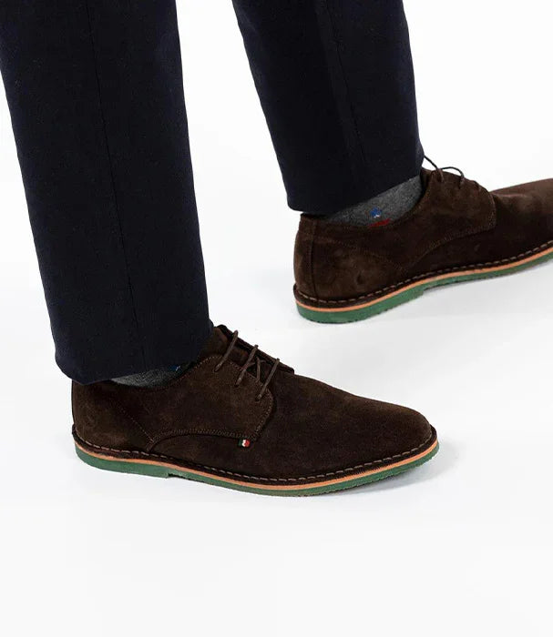 נעליים אלגנטיות זמש חום כהה לגבר, סוליה ירוקה, מבית CHOZEN, אופנה יוקרתית אלפא