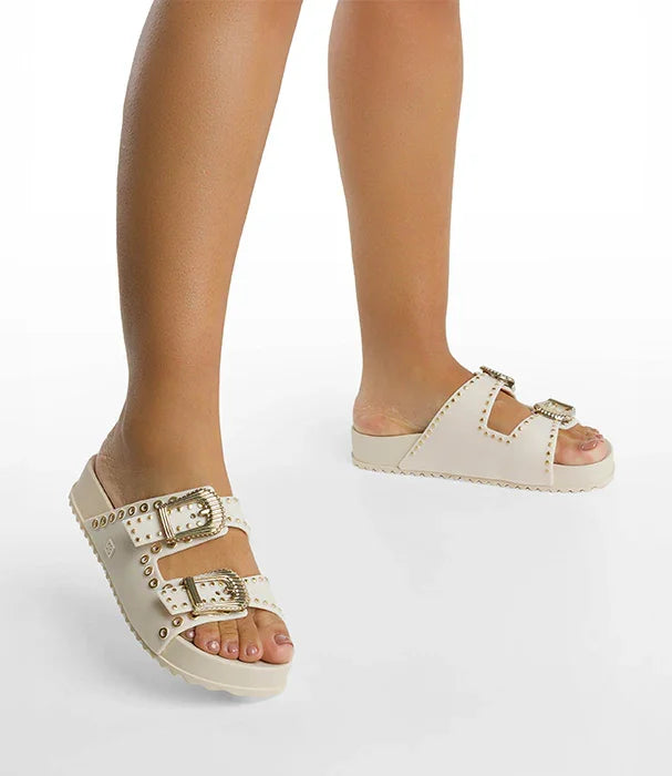 כפכפי נשים בצבע בז' עם אבזמים דקורטיביים, אופנה טרנדית מ-CHOZEN