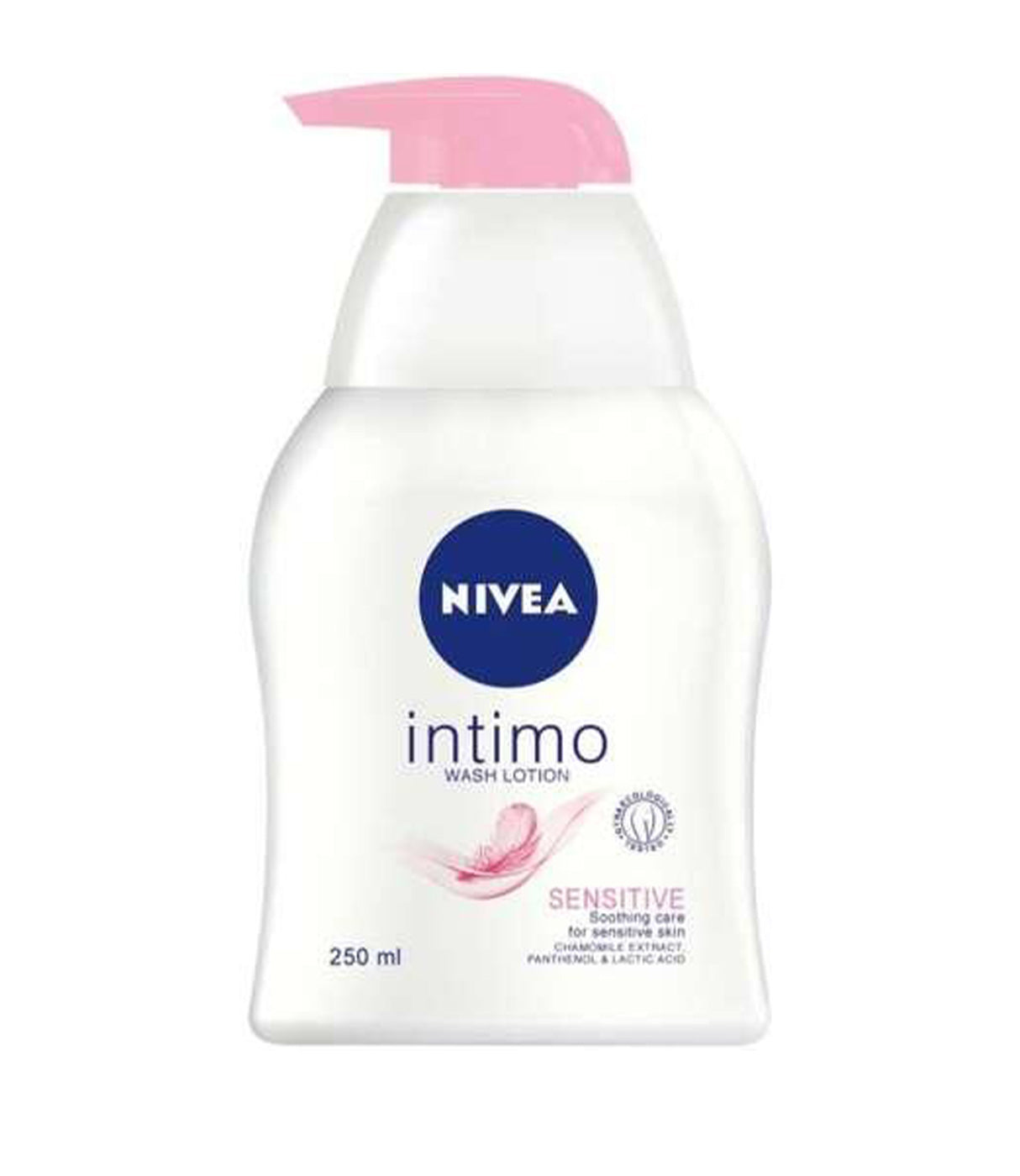 תחליב רחצה אינטימי ניביא SENSITIVE לעור רגיש, בקבוק 250 מ"ל עם משאבה ורודה