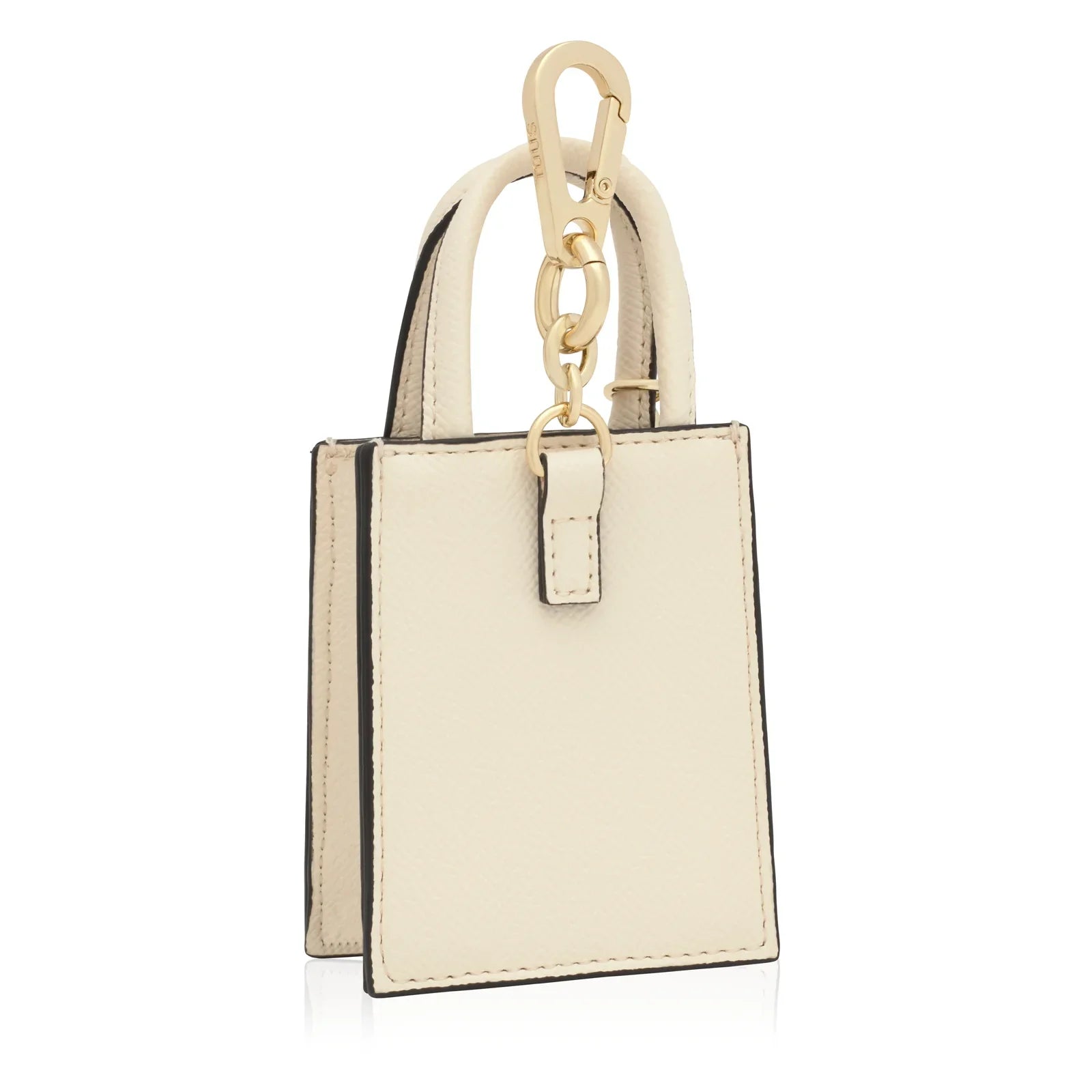 מחזיק מפתחות תיק קטן בעיצוב יוקרתי בצבע שמנת עם אבזם זהב, קולקציית CHOZEN