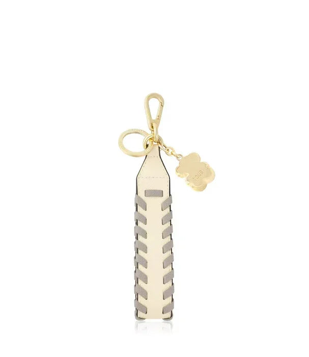 מחזיק מפתחות עור יוקרתי בצבע בז', עיצוב אלגנטי עם תג זהב, אופנה CHOZEN