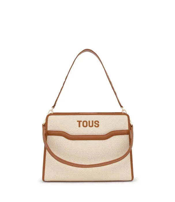 תיק יד אופנתי TOUS בצבע בז’ עם פסי עור חום, מותג יוקרה באתר CHOZEN