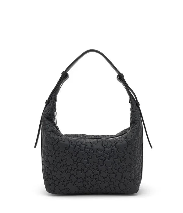 תיק יד אופנתי שחור עם מרקם דמוי פרחים, מותג בינלאומי CHOZEN