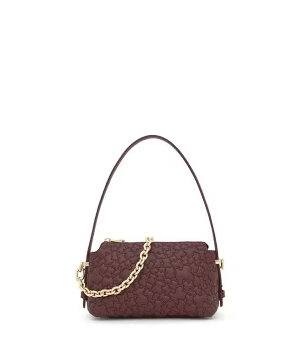 תיק יד אופנתי בורדו עם דוגמת מרקם, שרשרת זהב, נבחר מהמובילים ב-CHOZEN