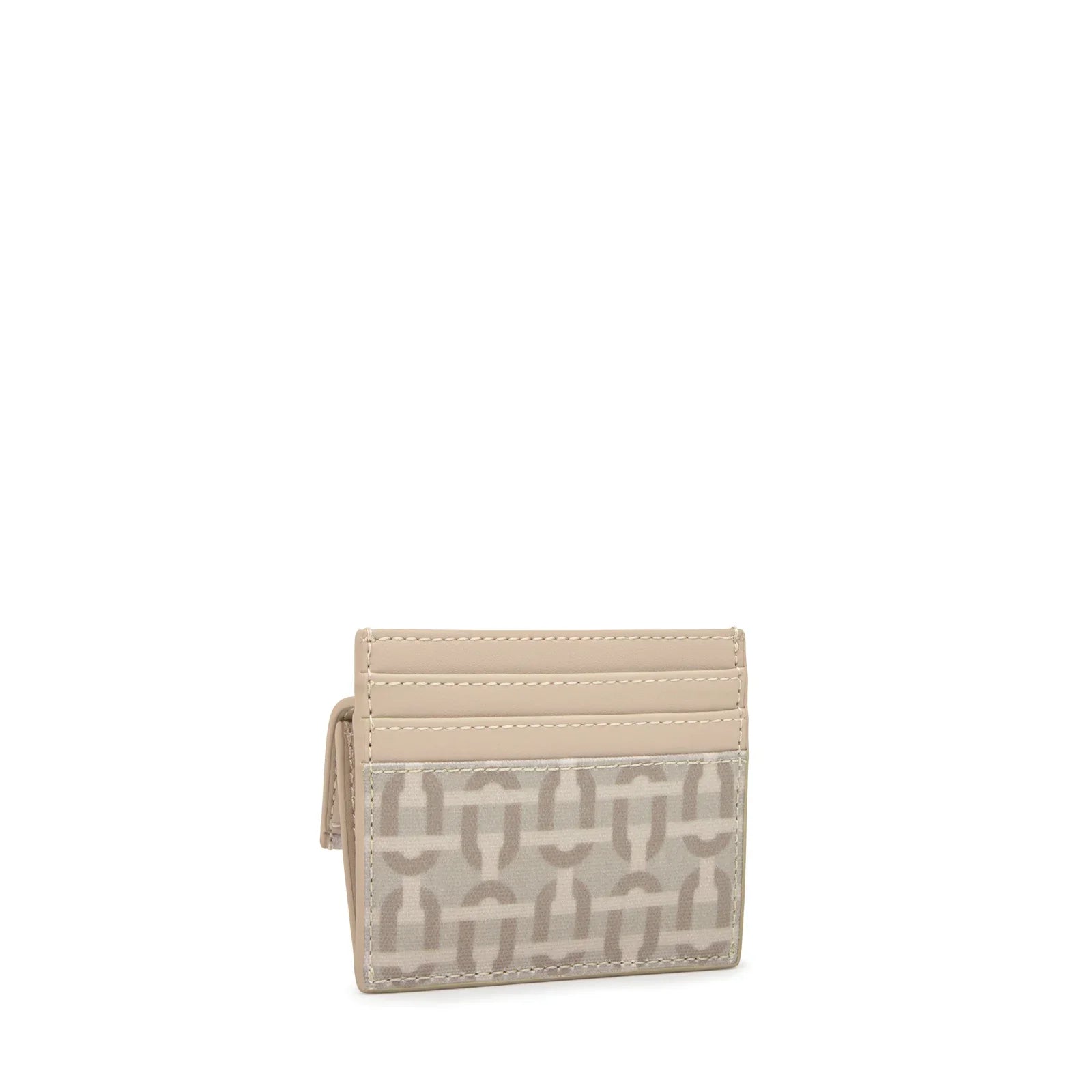 מחזיק כרטיסים מבד ועור בצבע בז' עם דוגמת מותג, ל-CHOZEN קולקציית מותגים מובילים