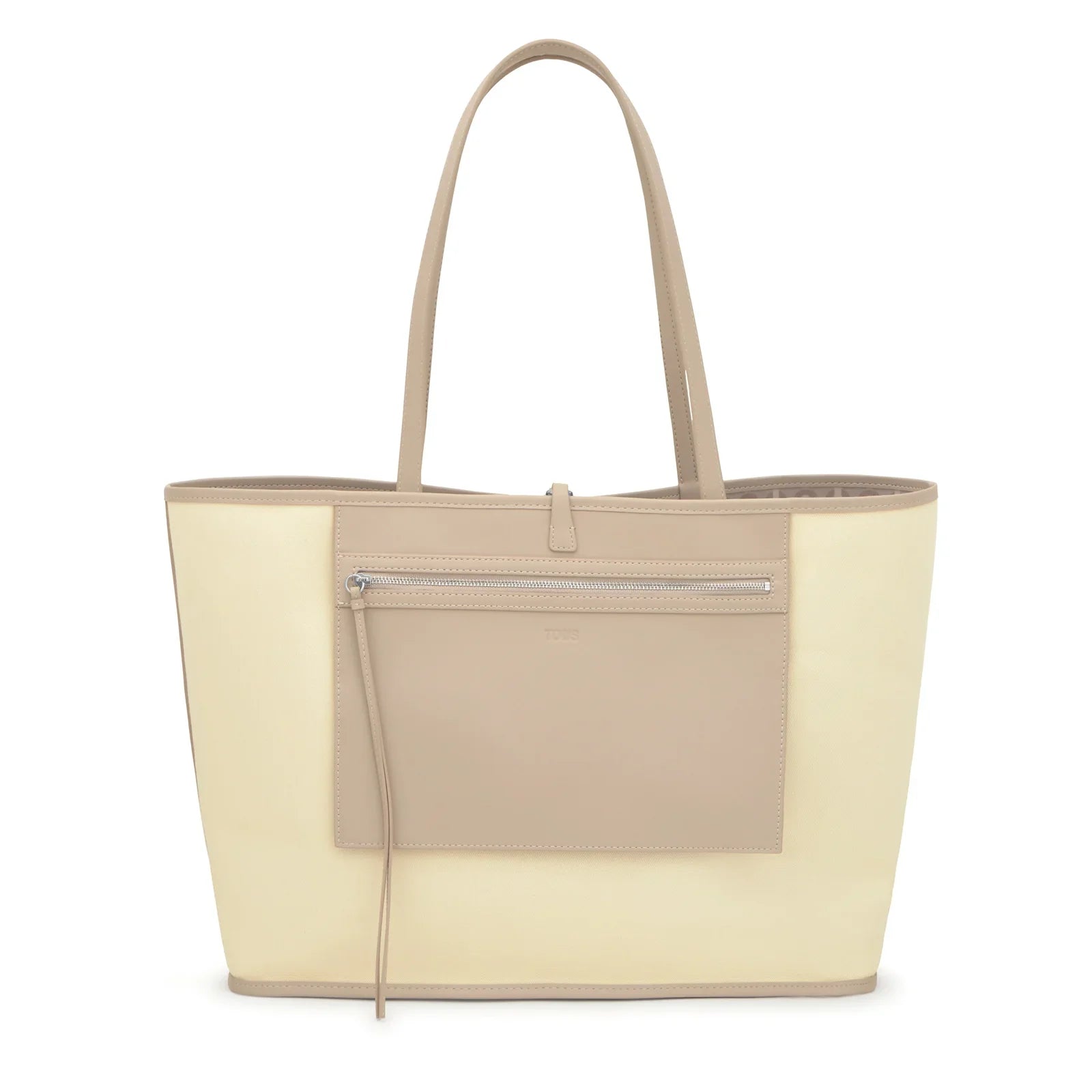 תיק יד גדול בצבע בז' וקרם עם כיס חיצוני, מותג יוקרתי ב-CHOZEN, יבואן קבוצת אלפא