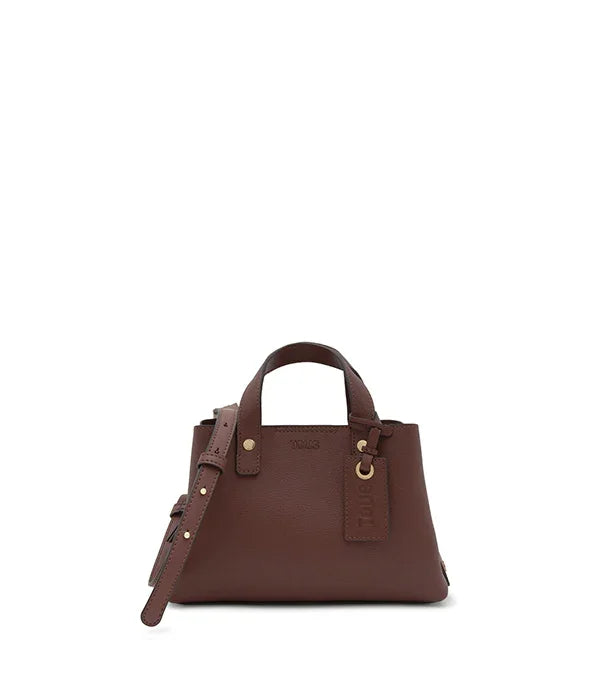 תיק עור חום קטן עם ידיות ורצועת כתף מותג TOUS, אופנה יוקרתית באתר CHOZEN