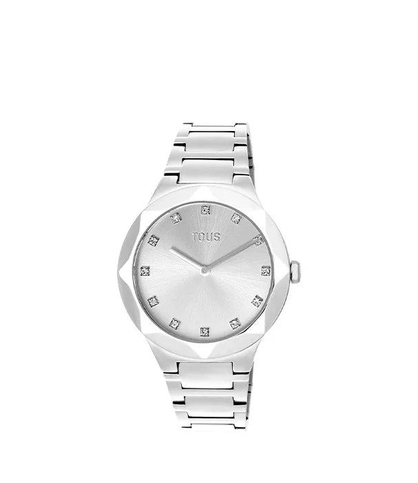 שעון יד כסף יוקרתי TOUS בעיצוב מודרני, מוצג על רקע לבן, מבית CHOZEN