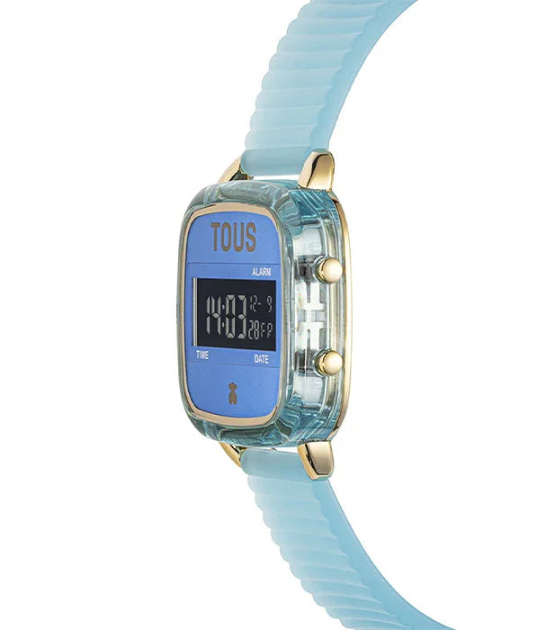 שעון יד דיגיטלי TOUS כחול בהיר עם רצועת סיליקון, מוצג על רקע לבן מבית CHOZEN