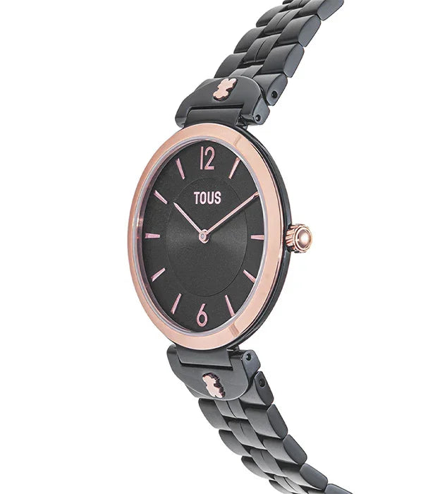 שעון יד TOUS לנשים עם רצועת מתכת שחורה ושעון עגול, עיצוב יוקרתי מבית קבוצת אלפא