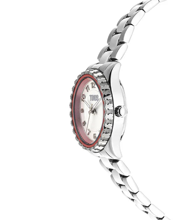 שעון יד כסוף לאישה עם לוח מחוגים עגול ועיצוב מודרני, מותג TOUS, ב-CHOZEN