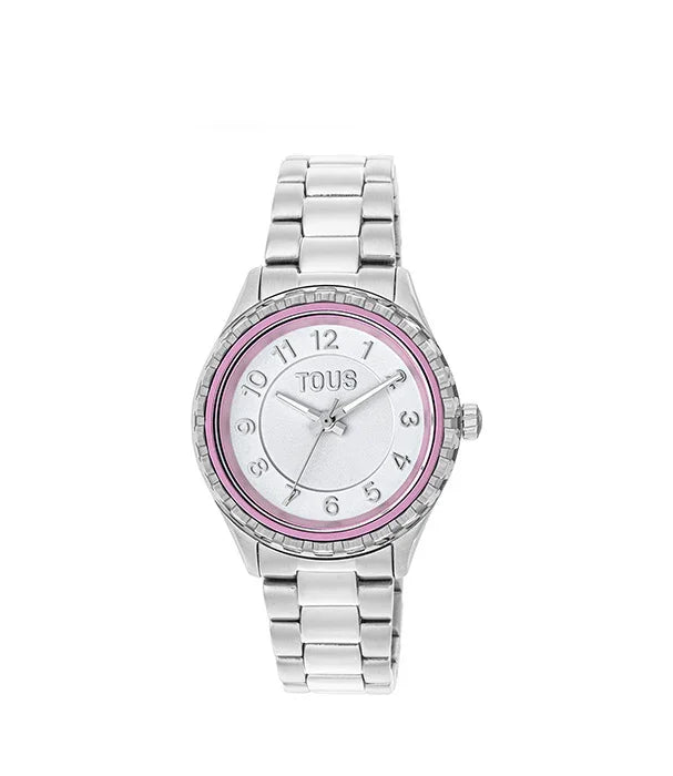 שעון יד כסוף לנשים TOUS עם לוח ורוד, מוצר יוקרה מבית CHOZEN קבוצת אלפא