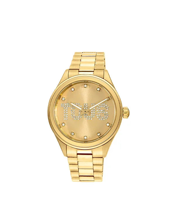 שעון יוקרתי זהב בעיצוב קלאסי עם לוגו TOUS משובץ קריסטלים, מבית המותגים של קבוצת אלפא